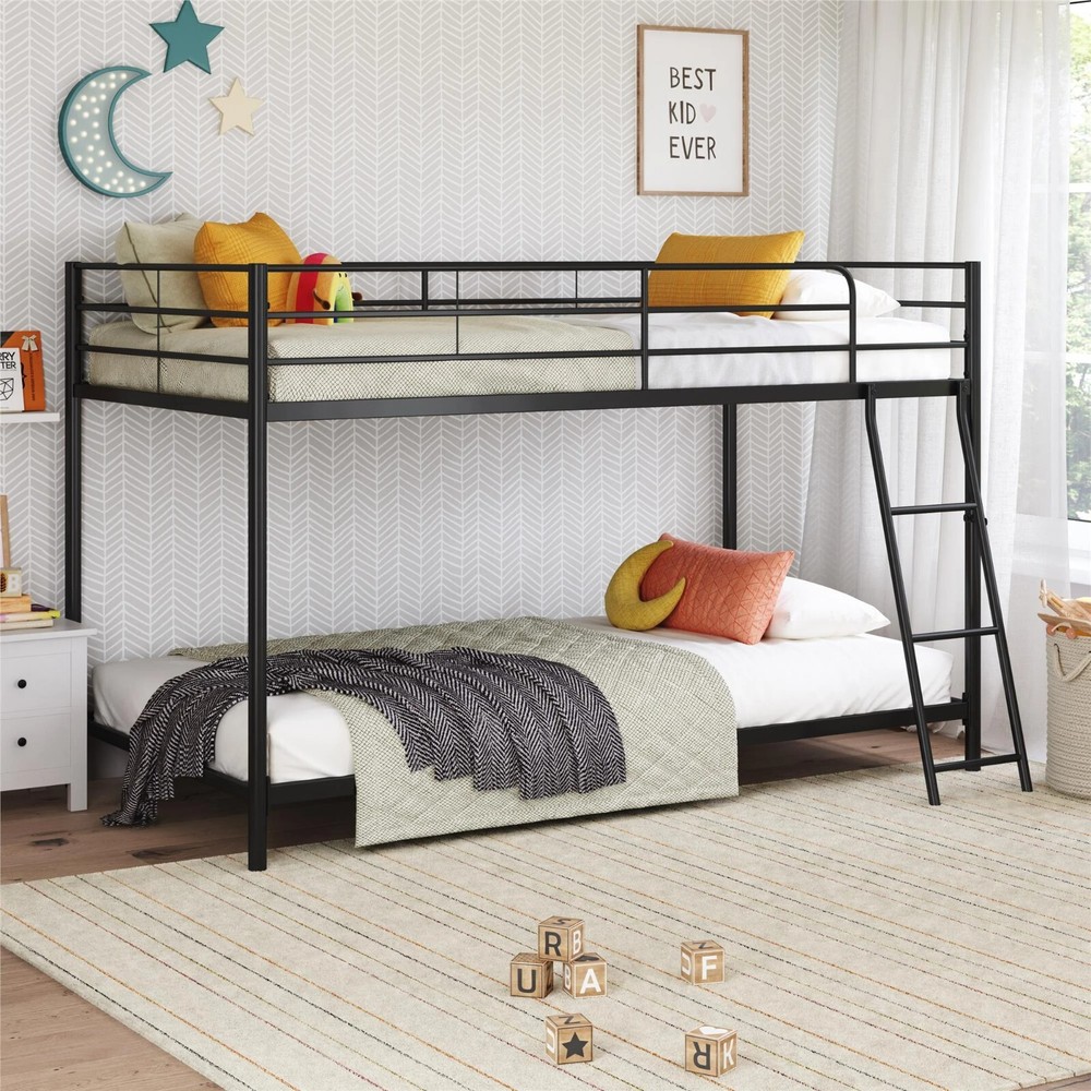 Small Spaces Twin-over-Twin Low Profile Junior Bunk Bed, Silver