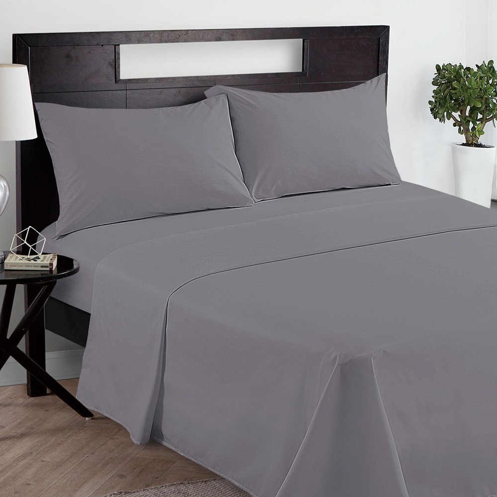 Queen Size Bed Sheet Set 4PC Microfiber 90GSM Flat Fitted/2 Pillowcases Charcoal
