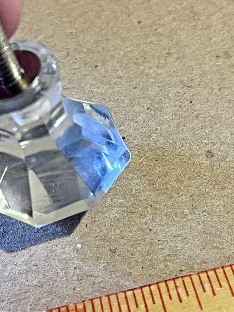 Vintage Glass Drawer Pull, 8 side, Clear Glass, Flat End