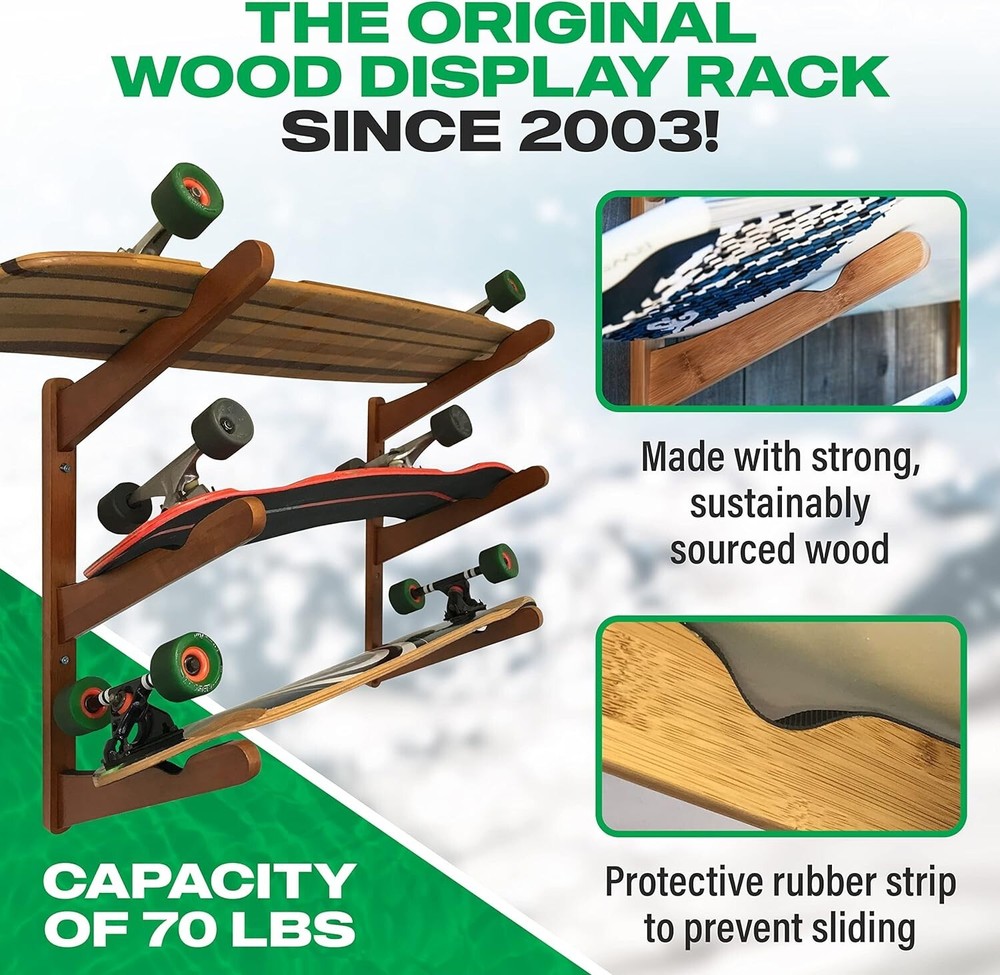 Cor Surf Wall Rack: 3 Boards Multi Function Storage Dispaly (Snow, Skate, Surf)