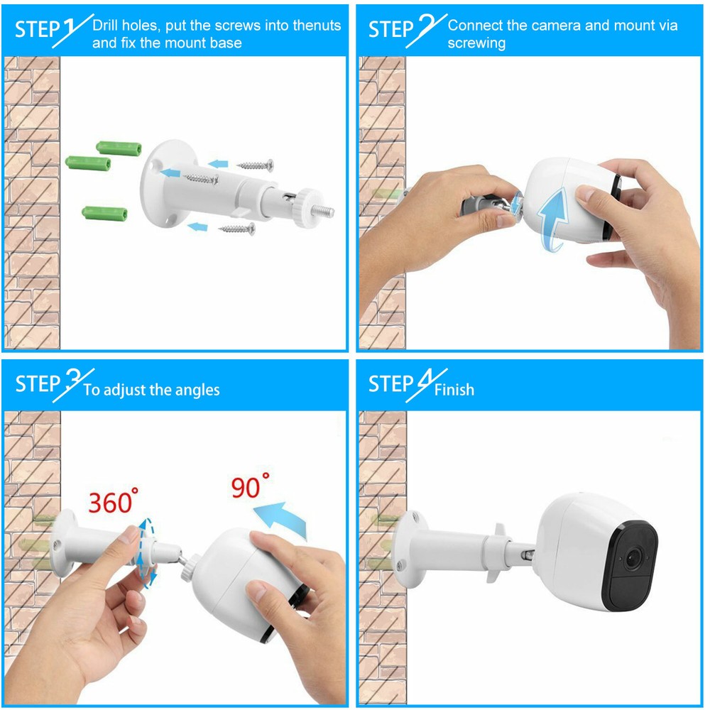3pcs White Wall Mount Stand Bracket Adjustable For Arlo Pro 2 Security Camera