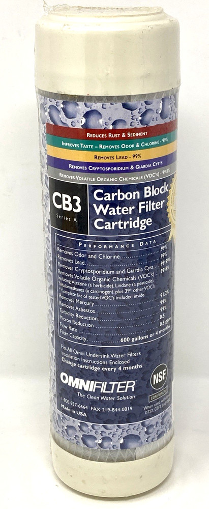 Omnifilter CB3 Carbon Block UnderSink Replacement Water Filter Cartridge New