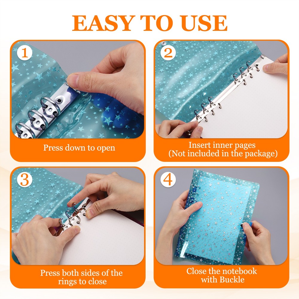 A6 Binder Cover, Stars Refillable Notebook Shell with Snap Button, Laser