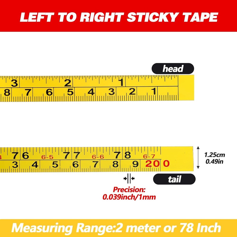 2pc Self-Adhesive Measuring Tape 78" Carbon Steel Ruler Left/Right Work Bench Sa