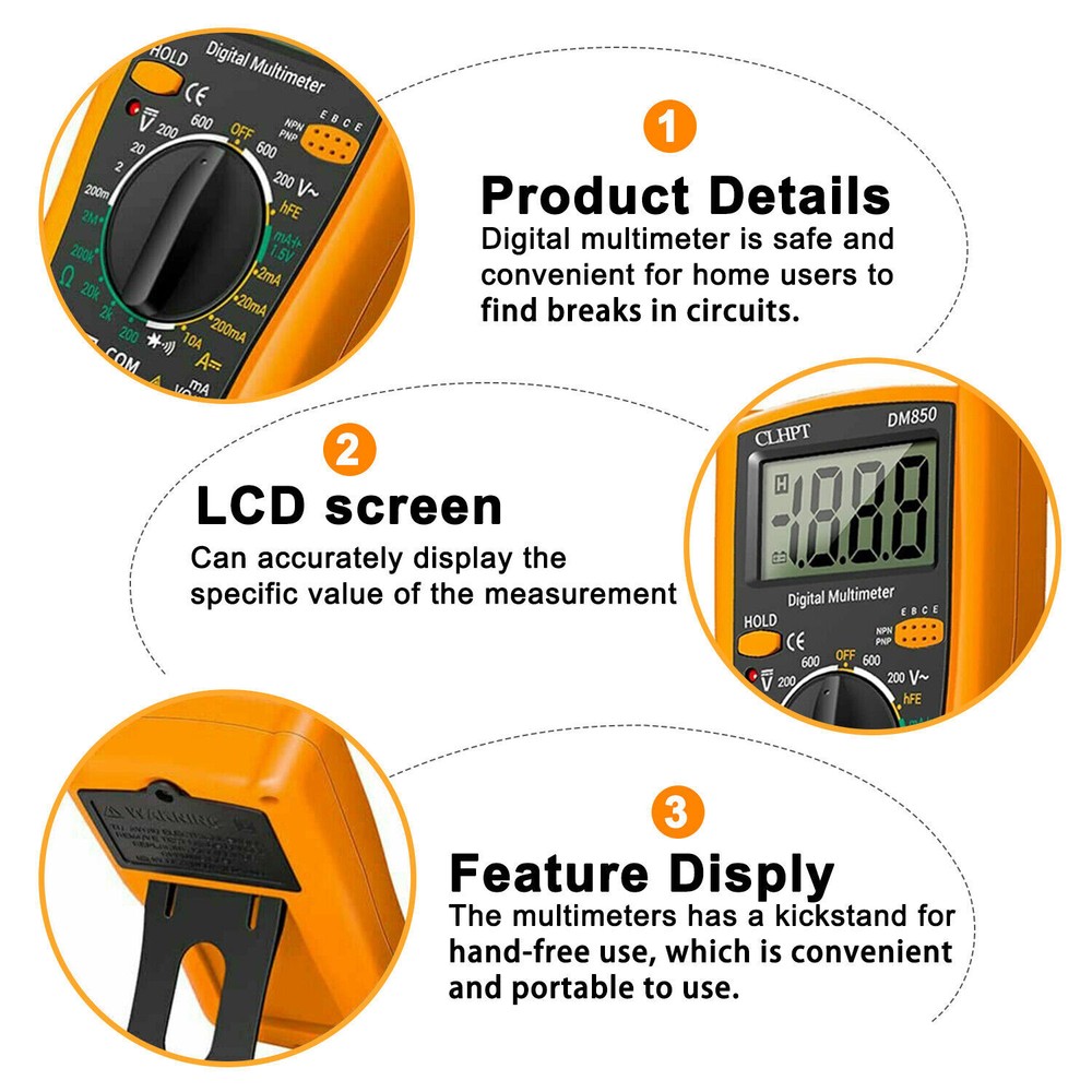 LCD Digital Multimeter Voltmeter Ammeter Ohmmeter Volt AC DC Tester Leads Meter