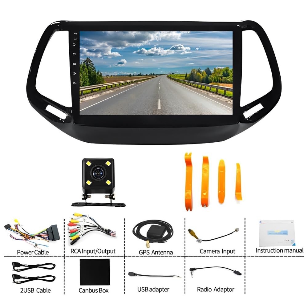 Compass 2017-2019 10" Double Din Wireless Carplay Android Auto Backup Cam