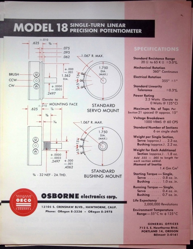 OECO PRECISION POTENTIOMETER SINGLE-TURN LINEA - CATALOG