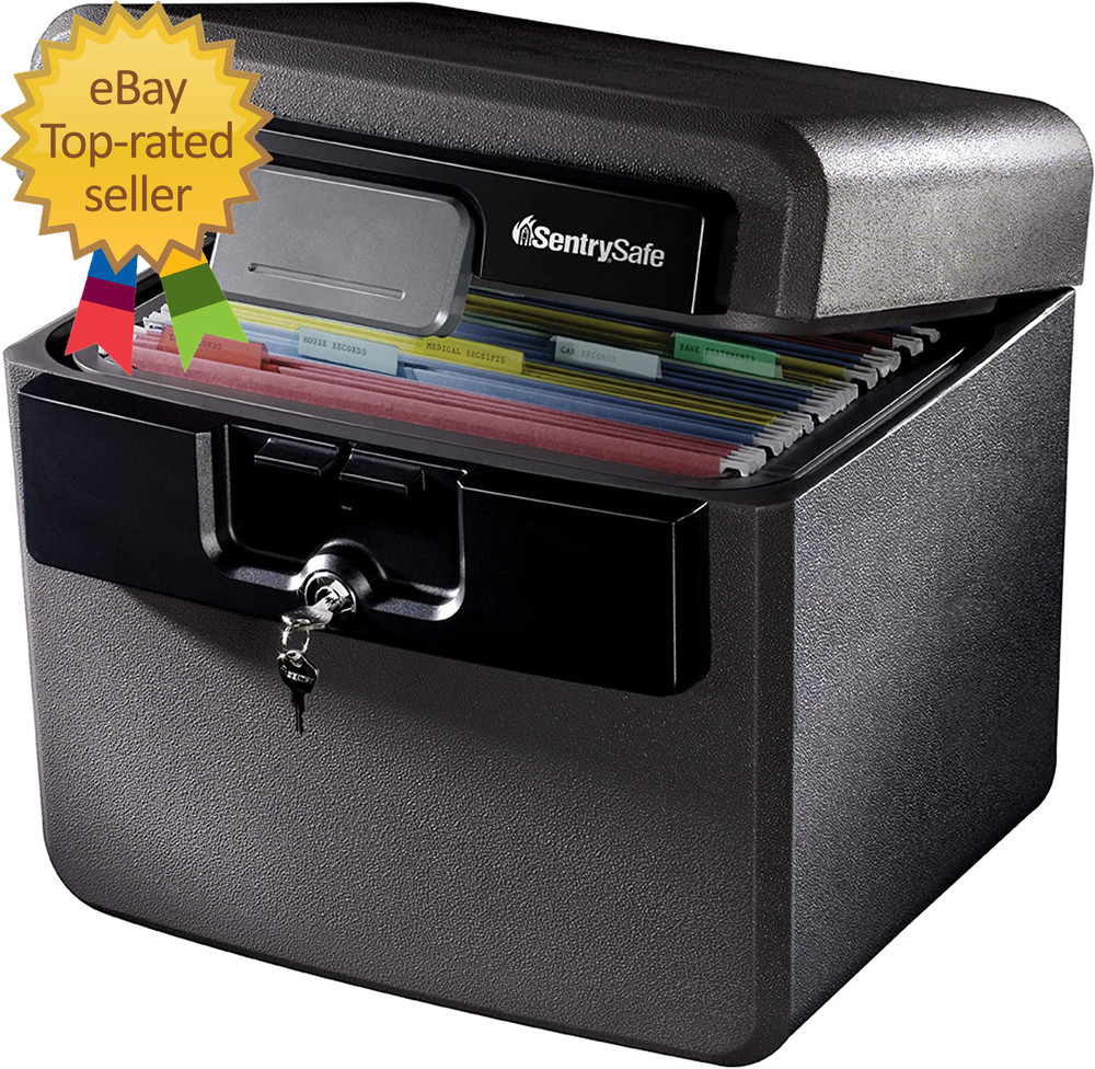 Black Fireproof and Waterproof Safe File Folder and Document Box with Key Lock