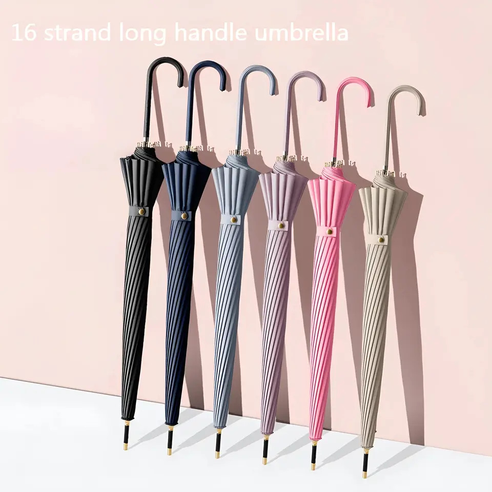 Long Handle Umbrella Automatic 16 Bone Storm Resistant Black Coating Umbrellas