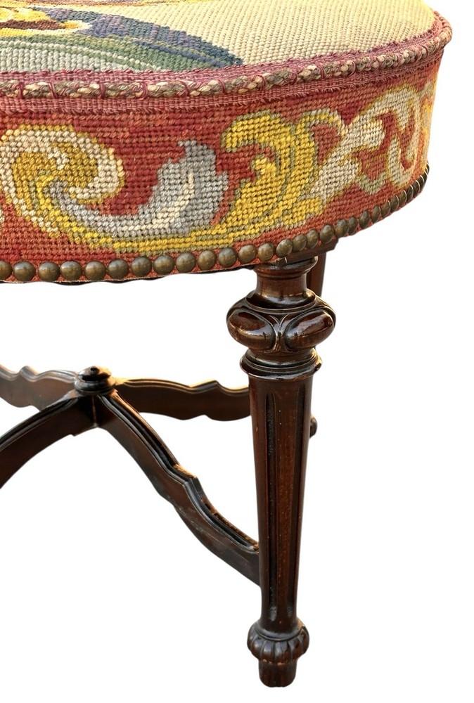 Antique Stool with Needlepoint Floral