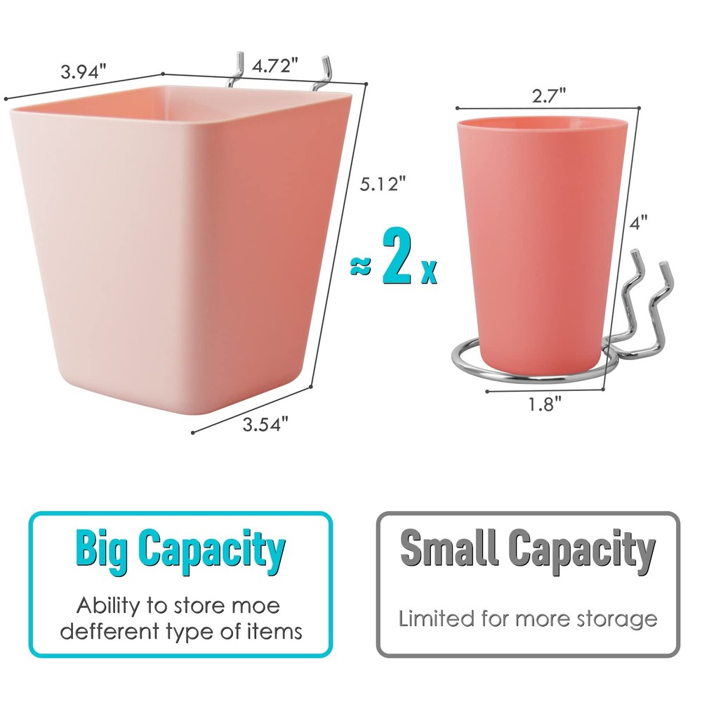 G.CORE Large Pegboard Cups Peg Board Storage Bin 6 Pack with Hooks, Mixed