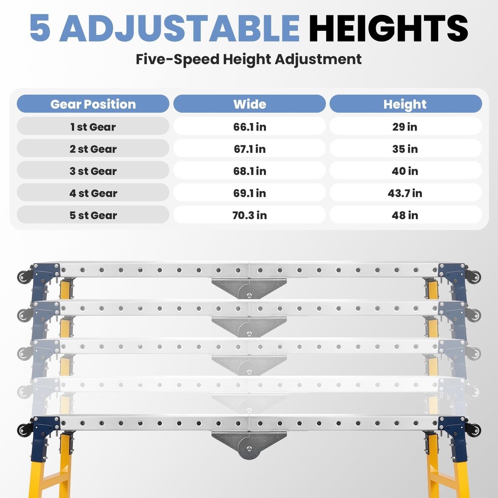 2200LBS Welding Table 60"x12" Folding Workbench with 5-Level Adjustable Height