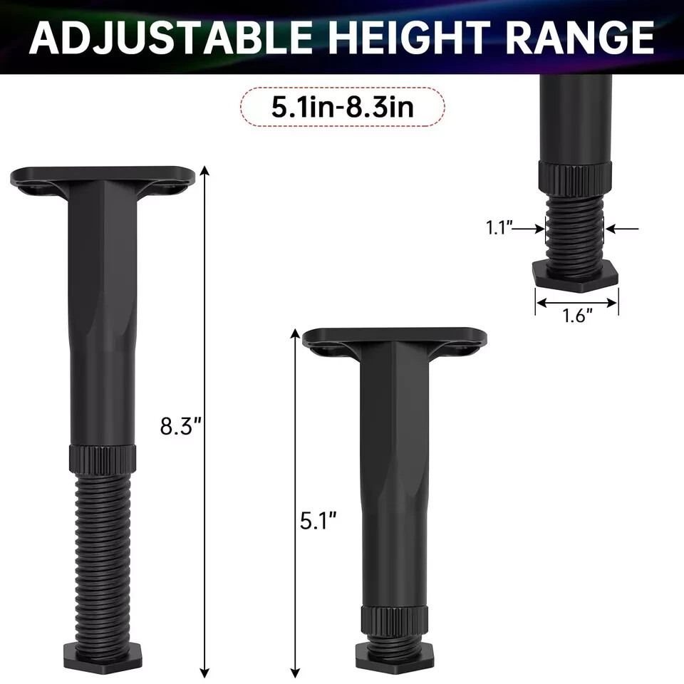4PCS Adjustable Bed Frame Support Legs (5.1"-8.3"), Frame Center Slats Heavy Sup