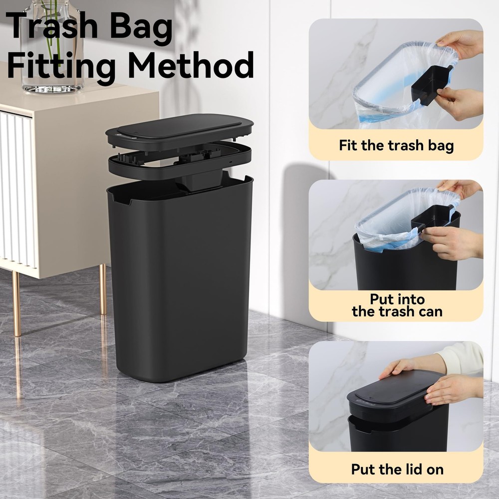 5 Gallon Motion Sensor Bathroom Trash Can Automatic Garbage Cans with Lid Tou...
