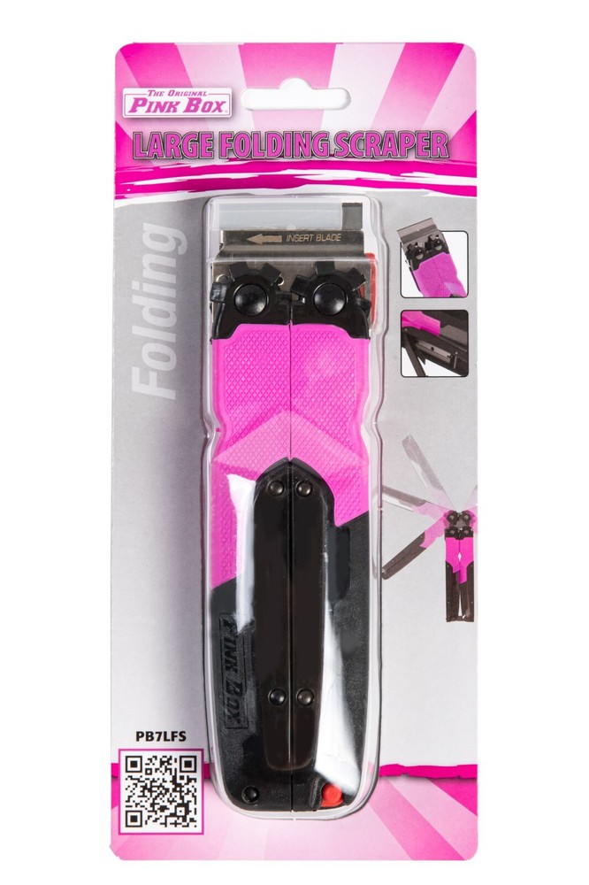 Folding Razor Blade Scraper with Locking Handle, Includes 10 T10 Blades, Pink