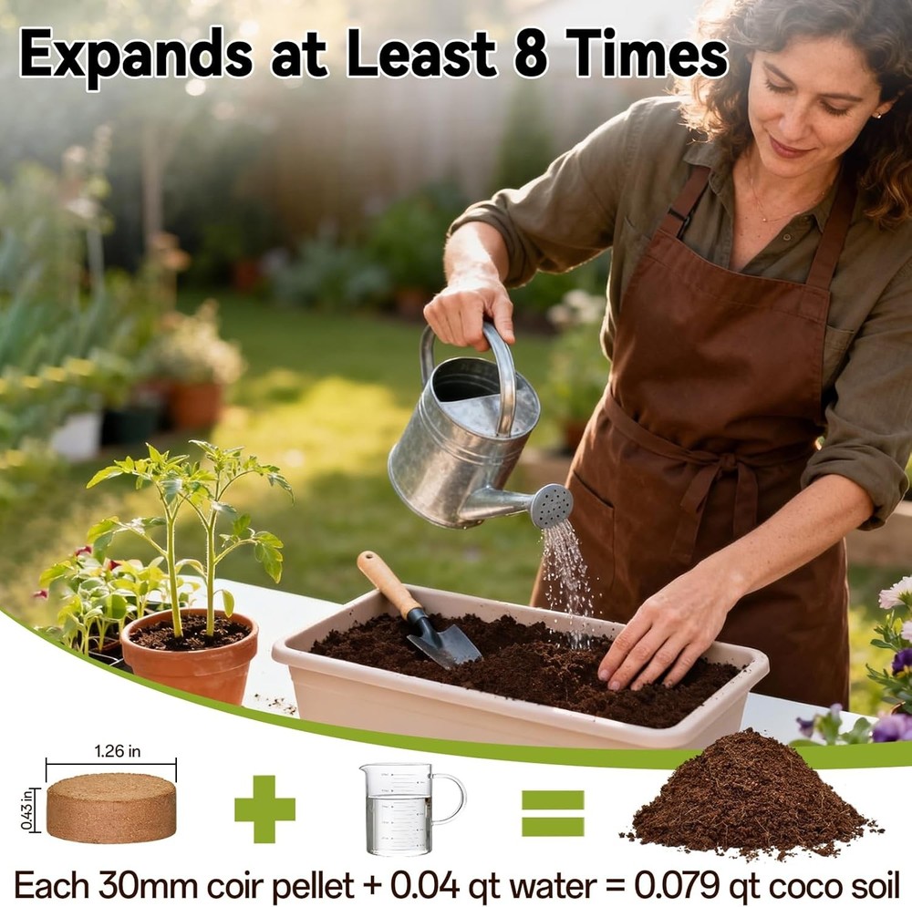 30mm Organic Coco Coir Seed Starter Pellets - 100 Pack Compressed Coconut