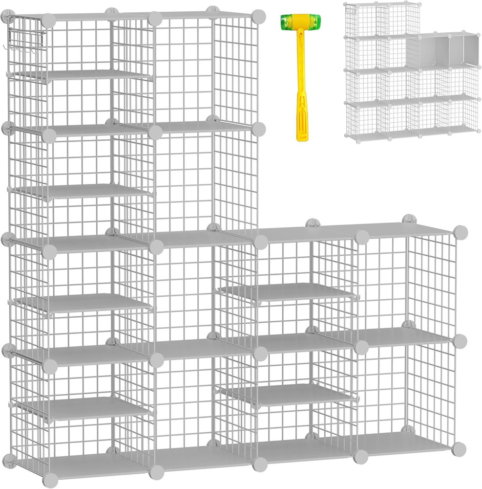 Wire Cube Storage Organizer, 12 Cubes Converted into 14 Cubes, Sturdy Metal Grid