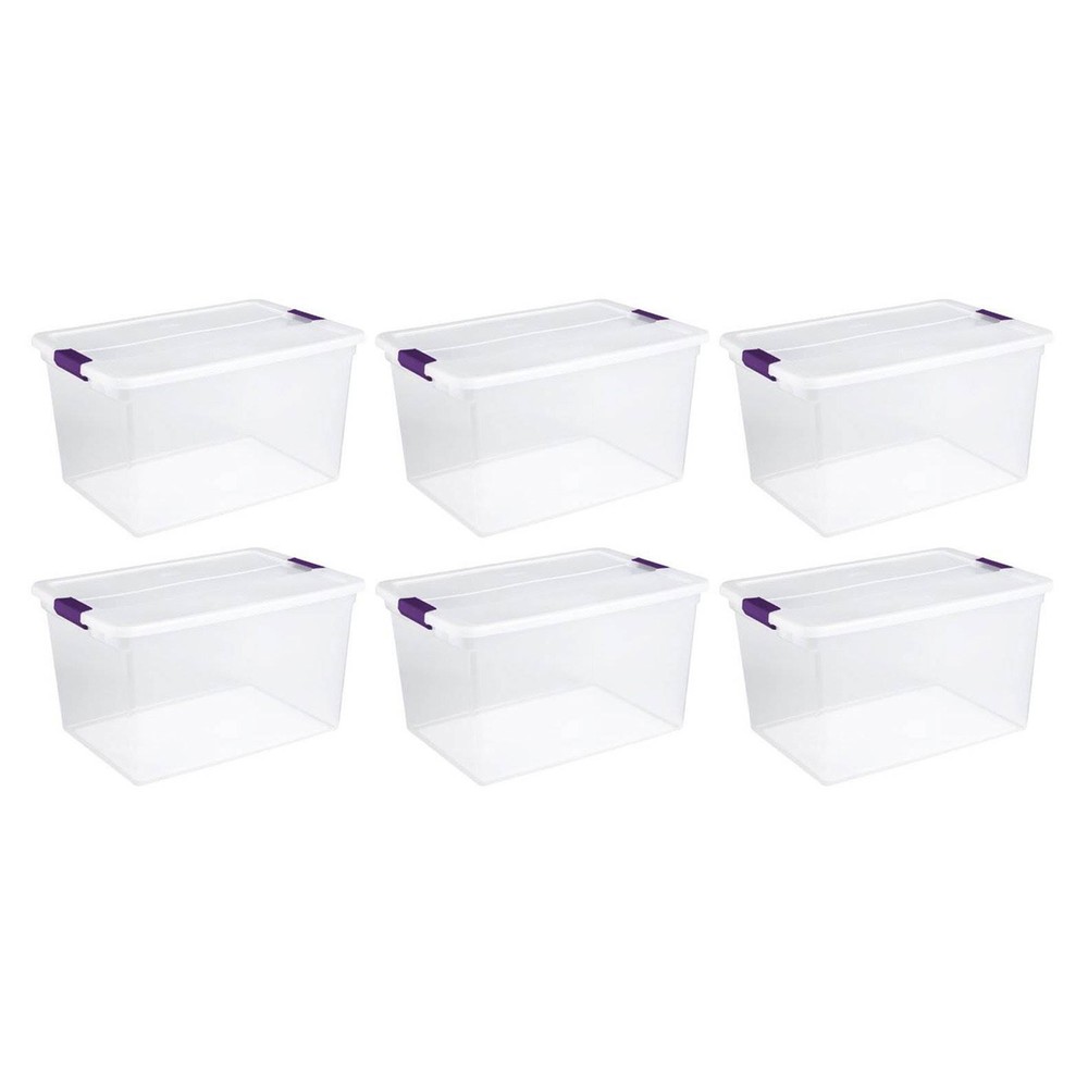 Sterilite 66 Quart Clear Plastic Latching Handle Storage Container Tote, 6 Pack