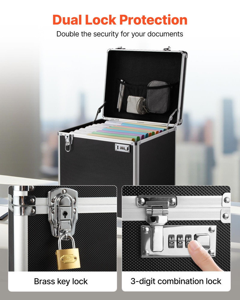 VEVOR Locking Rolling File Storage Box - Mobile Case with Telescoping Handle