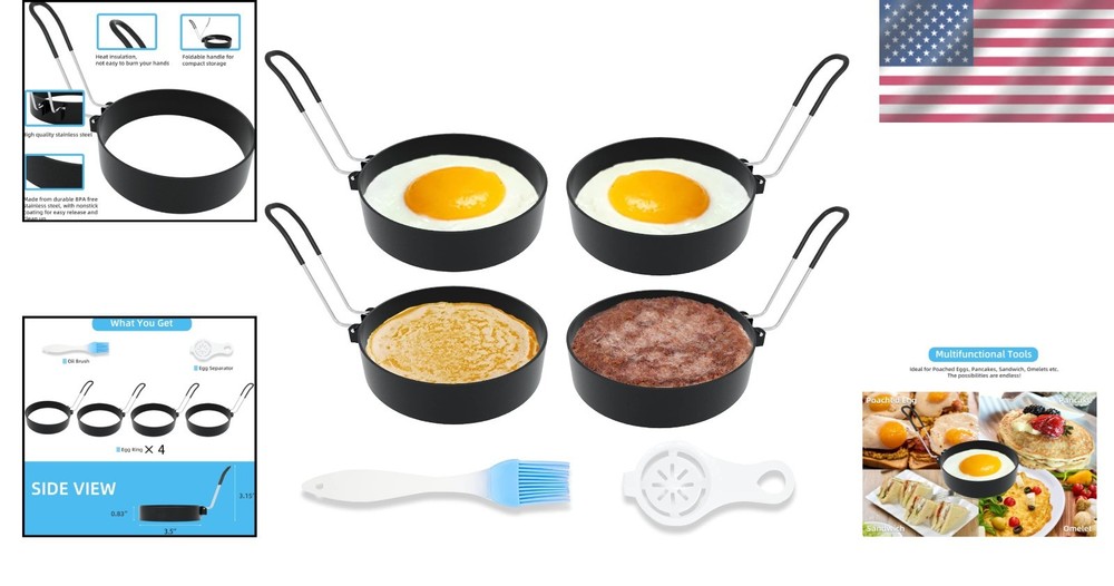 Professional-Grade 3.5" Egg Rings & Separator Set - Effortless Breakfast Maker
