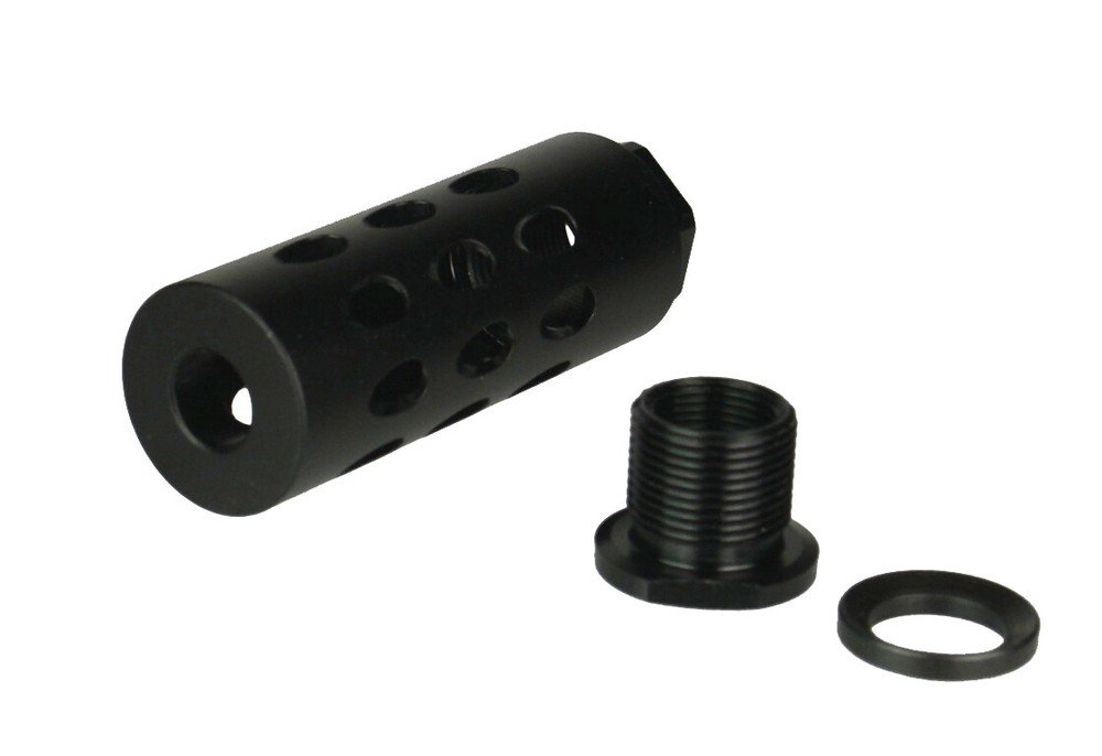 1/2-28 TPI Thread Low Concussion Muzzle Brake Anodized Black For 9mm