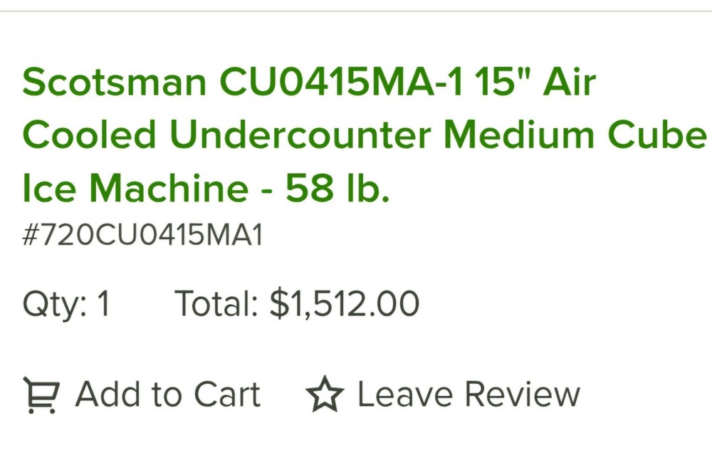 Scotsman CU0415MA-1 Air Cooled Undercounter Medium Cube Ice Machine 58 lb