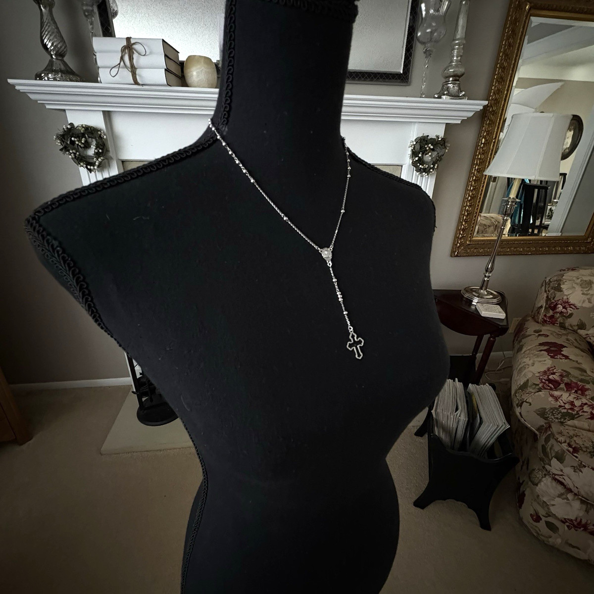 ATI Mexico 925 Sterling Silver Rosary Necklace 12" Guadalupe Medal