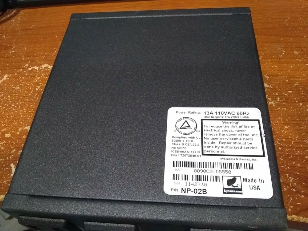 SYNACCESS NETBOOTER NP-02B IP NETWORK AC PWR SWITCH CONTROLLER "TEST WORK 100%"