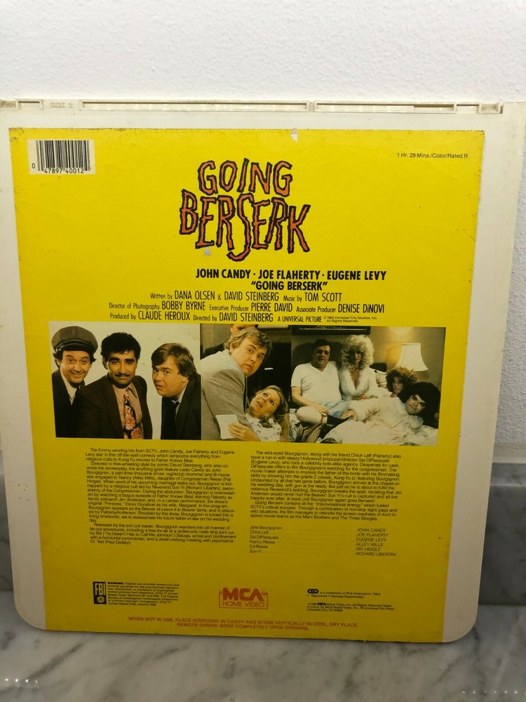 CED Movie - Going Berserk - John Candy. RCA SelectaVision Capacitance Disc