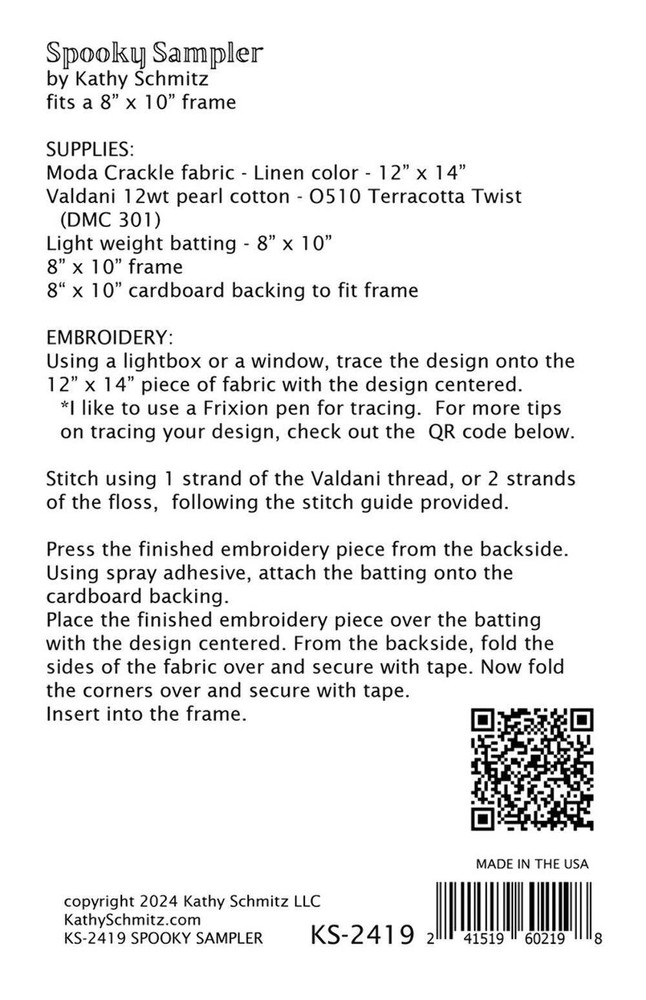 Spooky Sampler Embroidery Pattern from Kathy Schmitz Studio