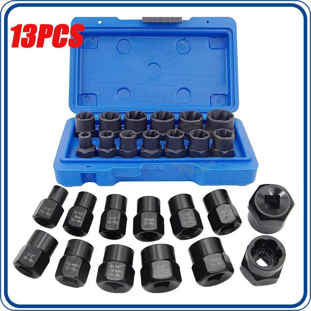 13PCS Impact Bolt Extractor Set Nut Remover Set Stripped Extraction Socket Tool