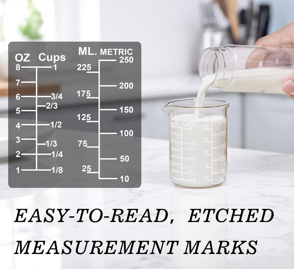 Ackers Etching Scale Glass Measuring Cup Set, Includes 1/2-Cup, 1-Cup, and 2-Cup