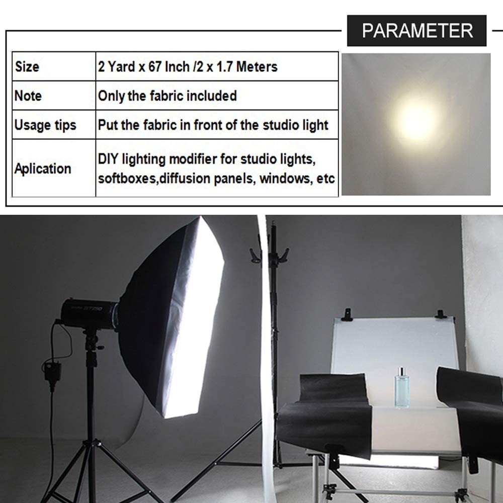 Light Diffuser Diffusion Fabric 2 Yard x 67 Inch / 2x1.7m Nylon Silk White
