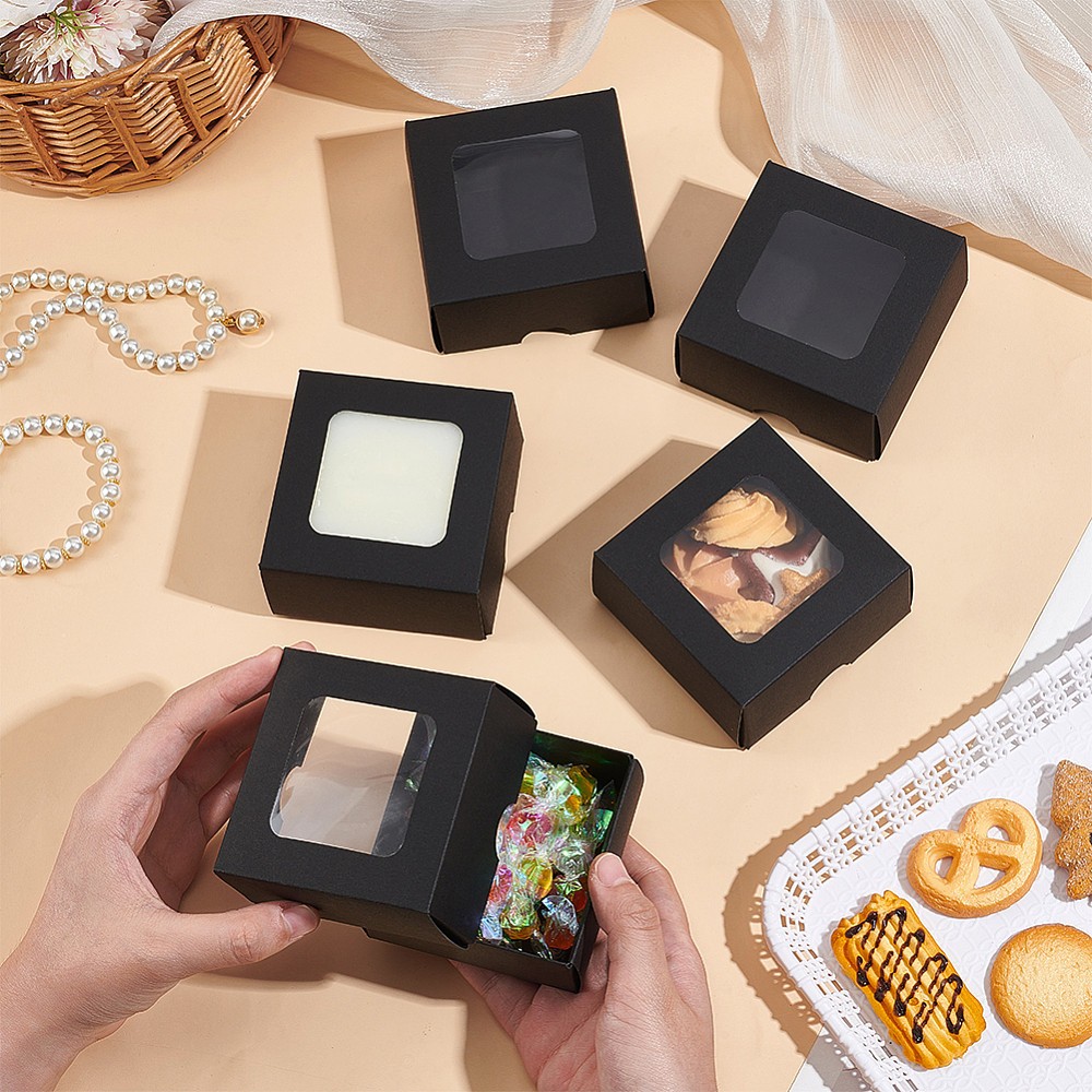 20pcs Square Kraft Paper Storage Gift boxes Visible Winbow Gift Packaging Case