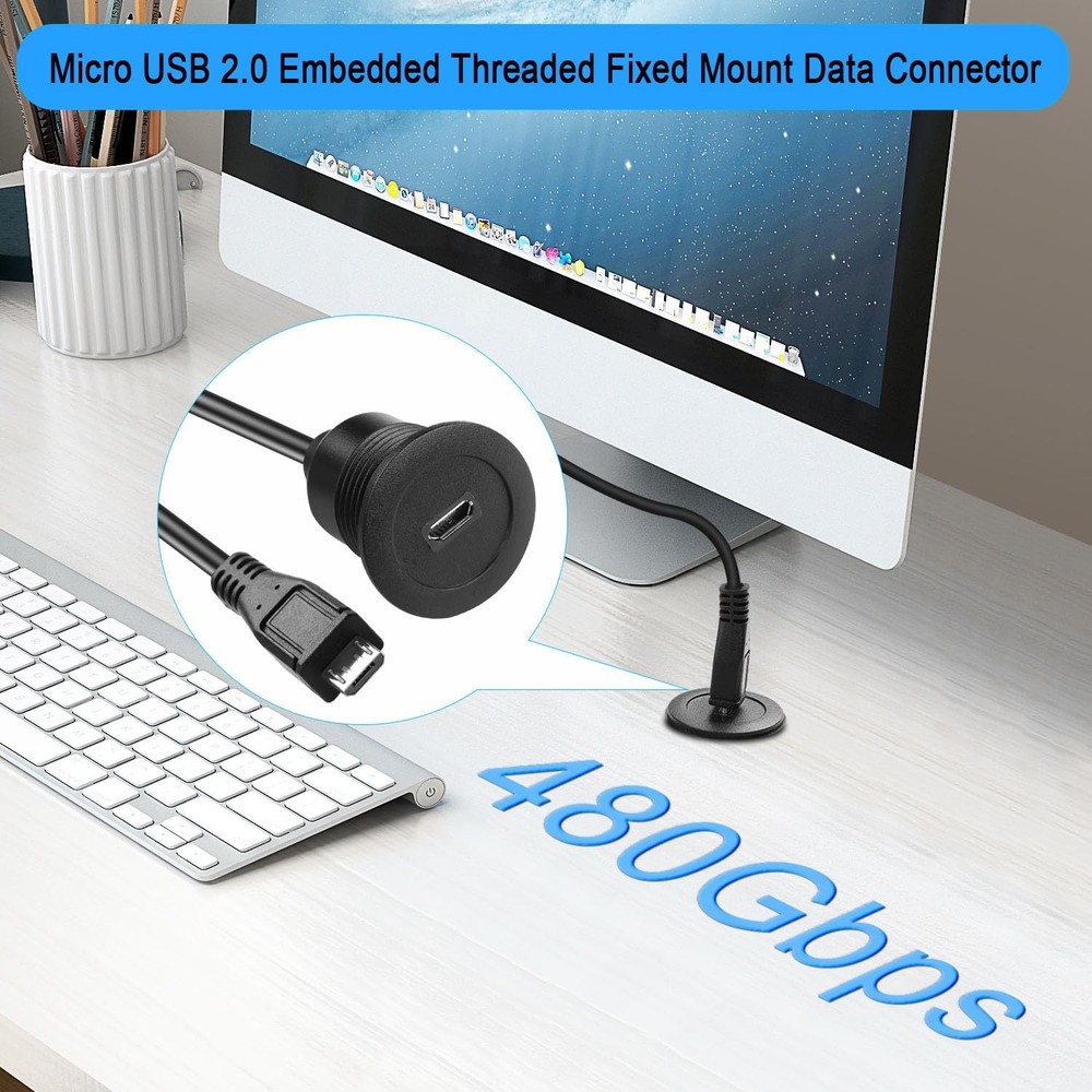 Micro USB Threaded Fixed Mount Charging Short Cable Adapter Micro USB Male to...