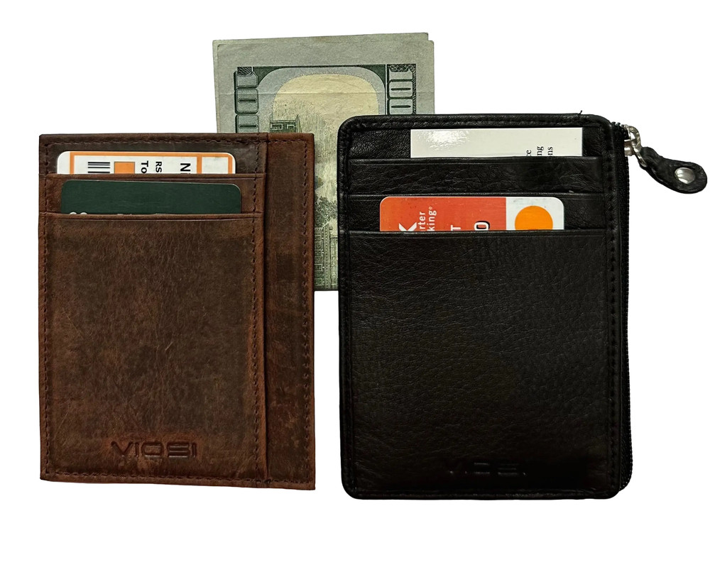 Twin Pocket Wallet RFID Blocking Thin Leather Card Case, One Brown One Black