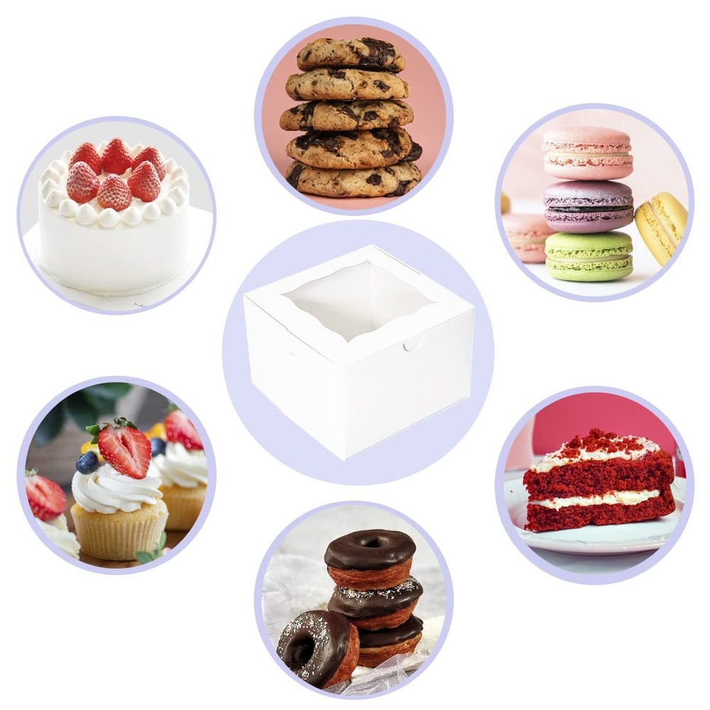 Cookie Boxes with Window 5x5x3.5 Inch50 Pack Premium White Bakery BoxesMini T...