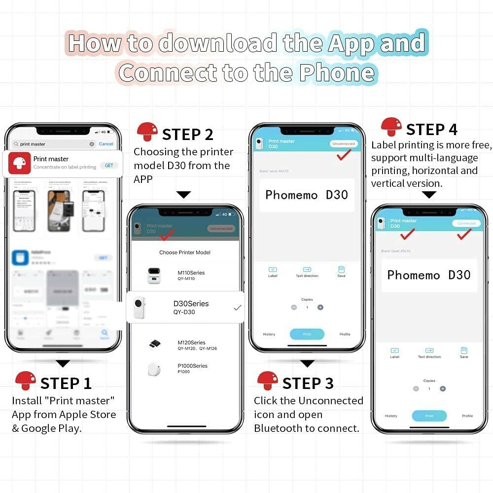 Phomemo D30 Mini Label Maker Machine Portable Wireless Small Thermal Printer