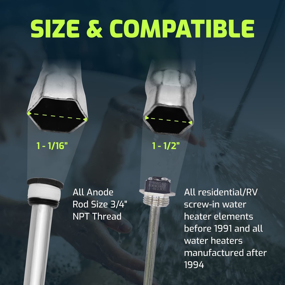 ONENESS 369 Rv Water Heater Anode Rod & Element Socket Wrench - 10" Silver