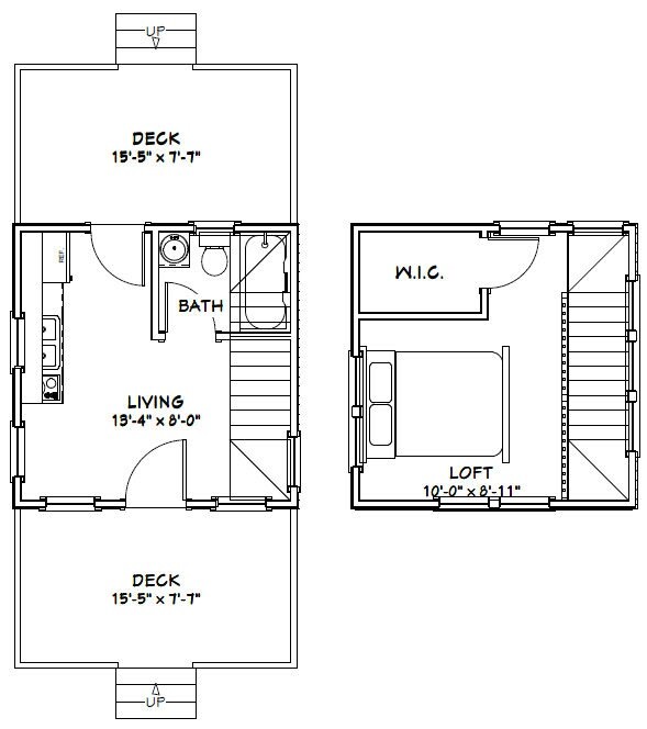 14x14 Tiny House -- 342 sq ft -- PDF FloorPlan -- Model 4