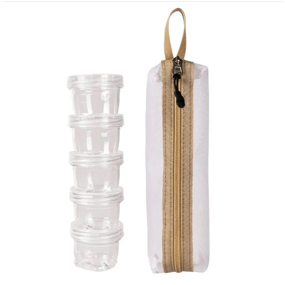 Portable Spice Container w/5 Stackable Condiment Cup Camping Picnic Spice Holder