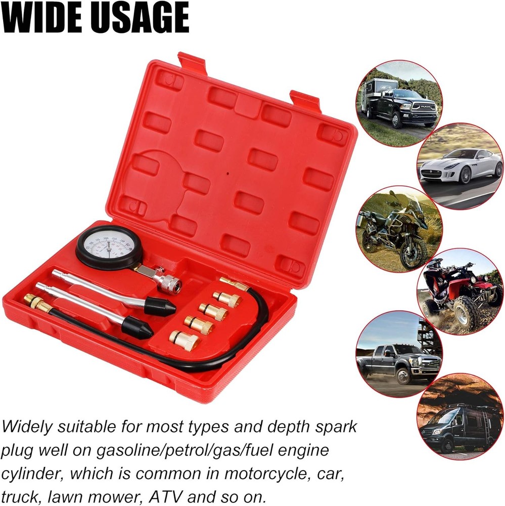 JIFETOR Compression Tester Kit, Small Engine Cylinder Test Pressure Red Case