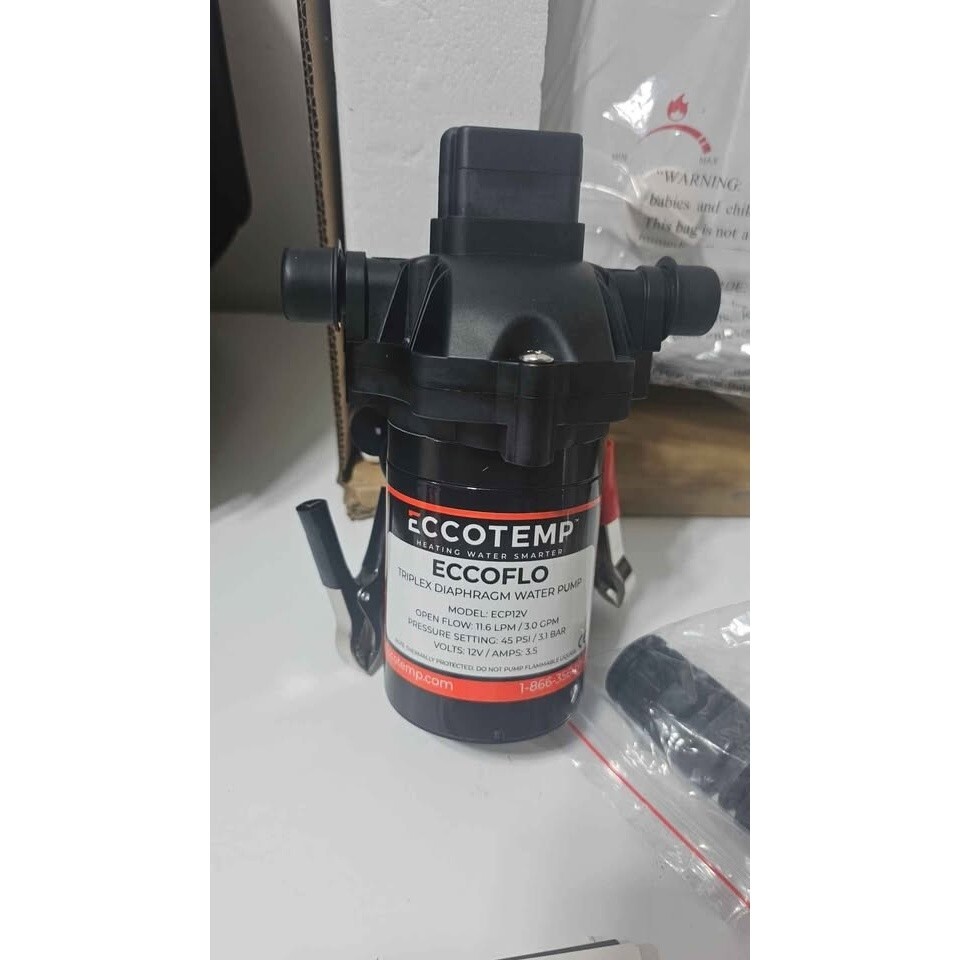 Eccotemp portable tankless water heater and water pump for off-grid use