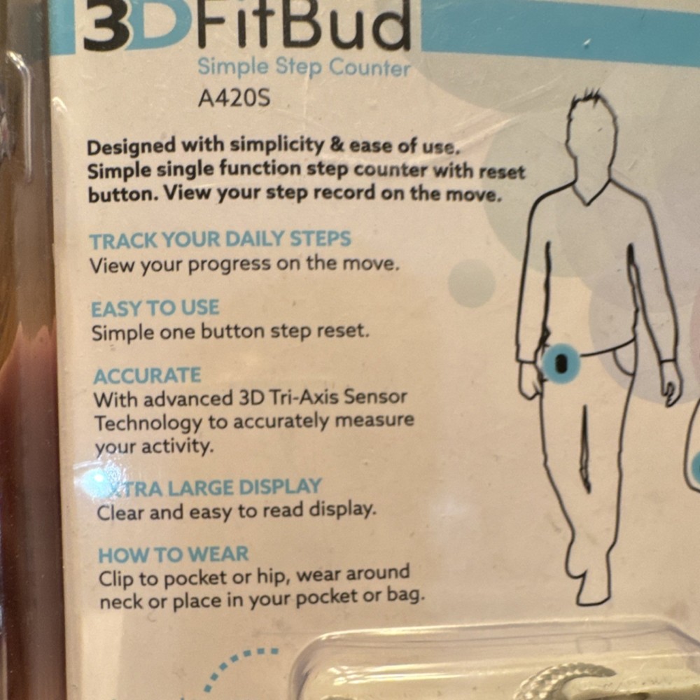 3DActive 3DFitBud A420S Black Pedometer Clip Extra Large Display 3D Sensor