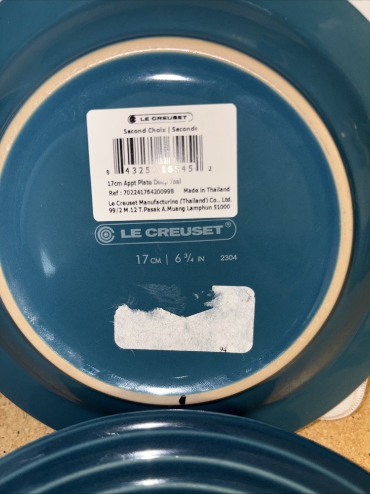 Le Creuset Stoneware 6 3/4” DEEP TEAL Bread/appetizer/ Side Plate NWT