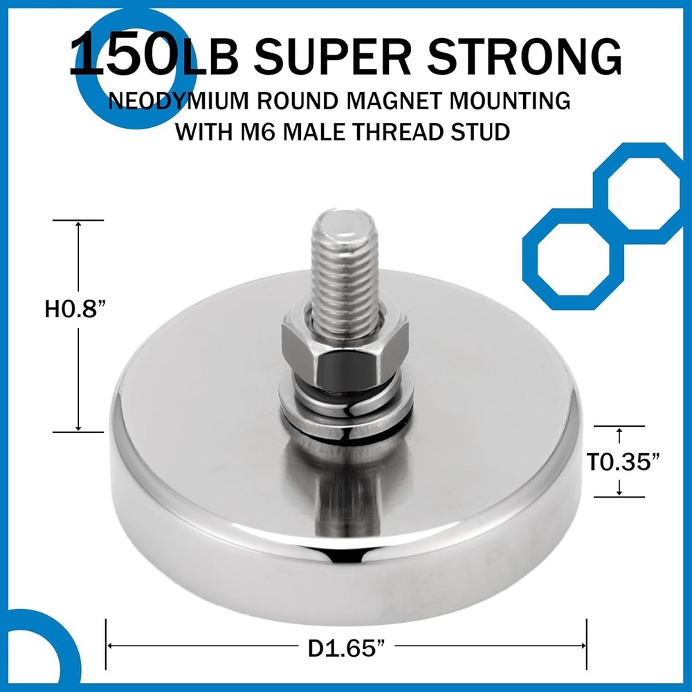 8 Pack Heavy Duty Neodymium Round Magnets - 150lb Pull Force for Various Uses