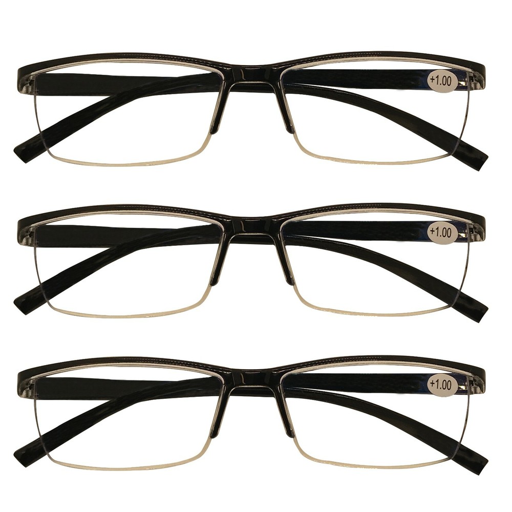 3 Packs Mens Rectangle Half Frame Reading Glasses Blue Light Blocking Readers
