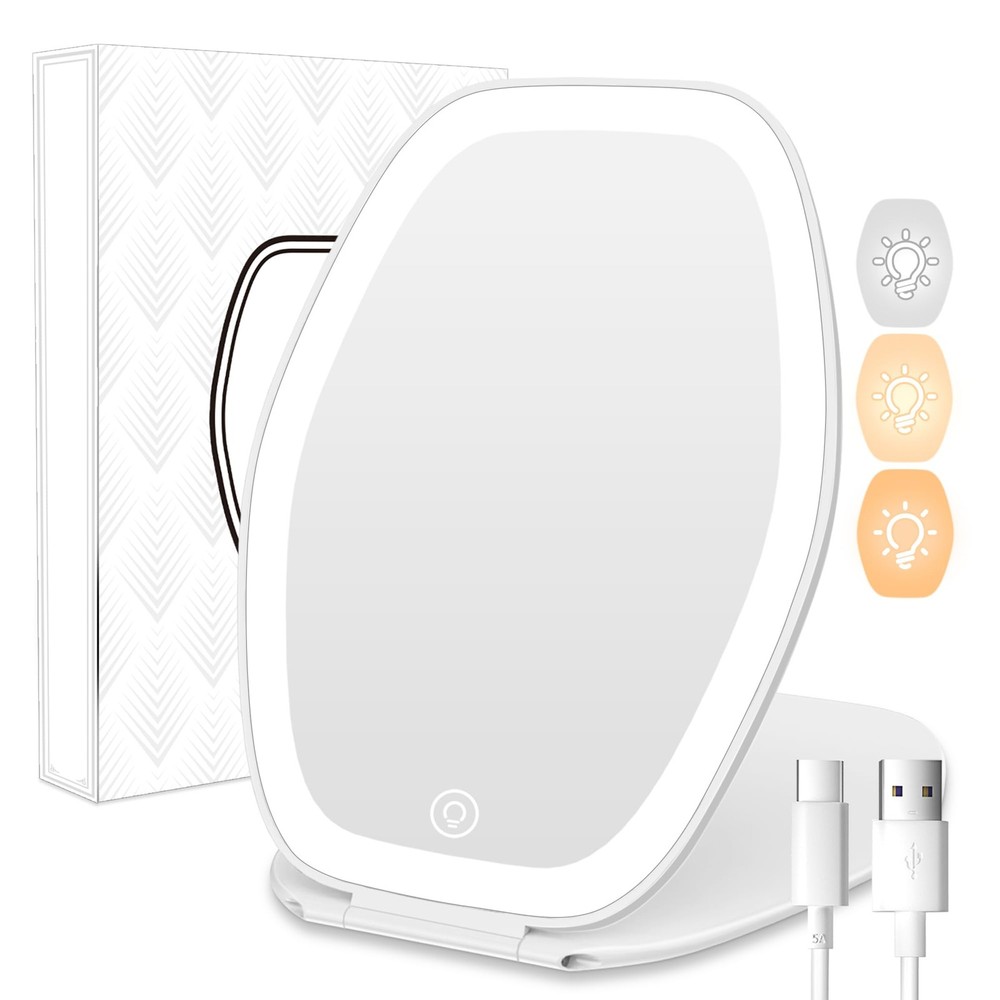Portable Makeup Mirror with LED Light, Touch Screen, 3 Color Settings