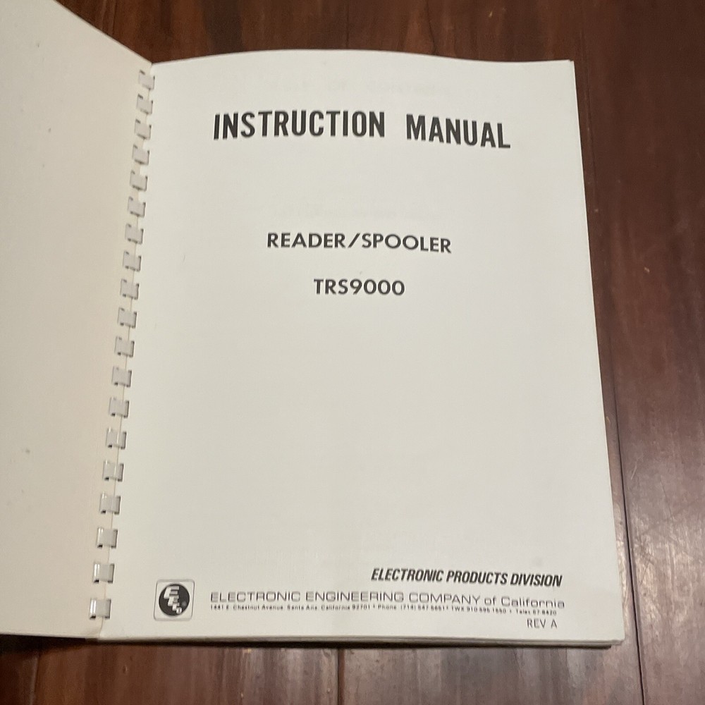 EECO Model TRS9000 Reader/Spooler Instruction Manual Rev A 1973
