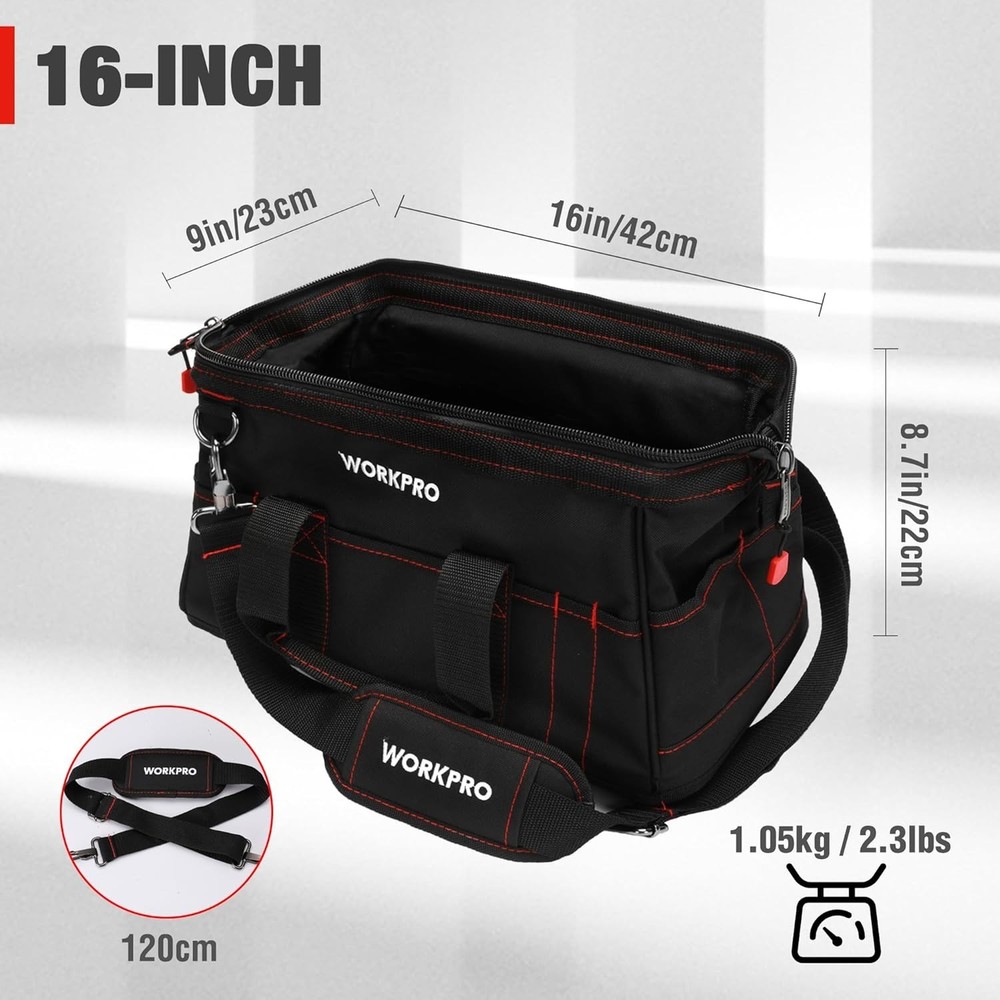16" Tool Storage Bag with Waterproof Base, Black